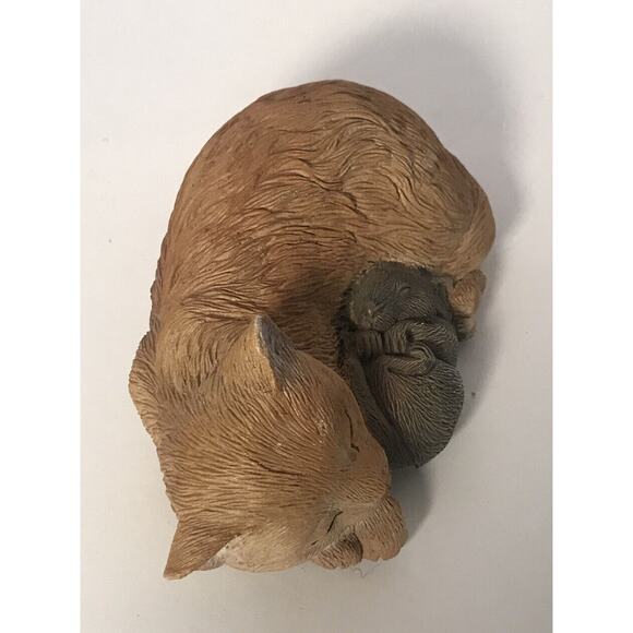 Vintage Sleeping Cat and Mouse Wicker Basket Figurine Plaid Cushion Kitten - Picture 6 of 11